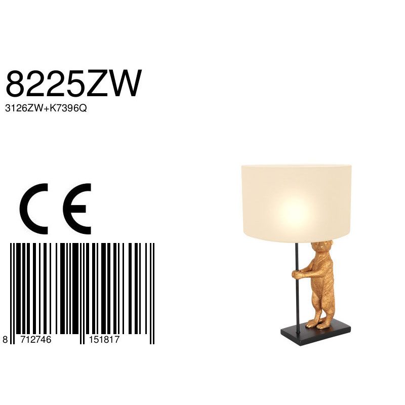 Tafellamp Animaux 3126ZW+K7396QS Zwart-Wit Linnen