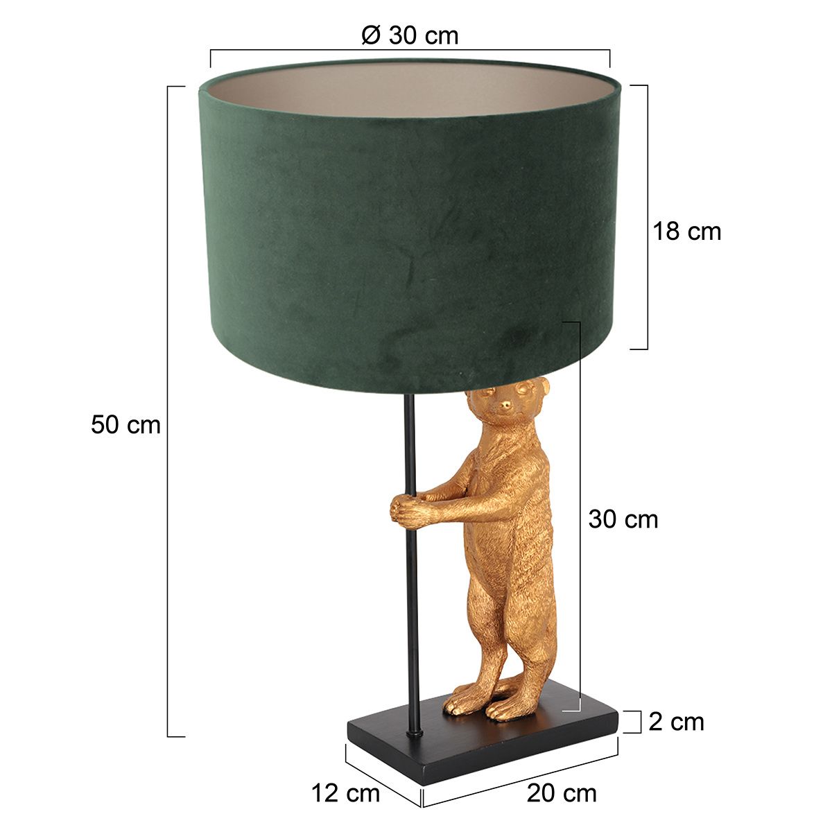 Tafellamp Animaux 3126ZW+K7396VS Zwart-Fluweel Groen