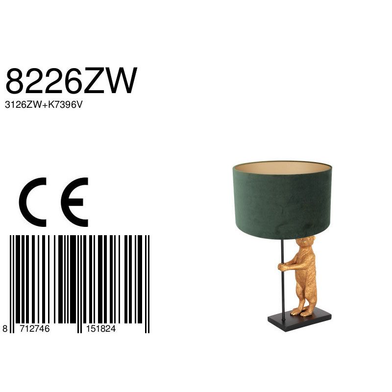 Tafellamp Animaux 3126ZW+K7396VS Zwart-Fluweel Groen