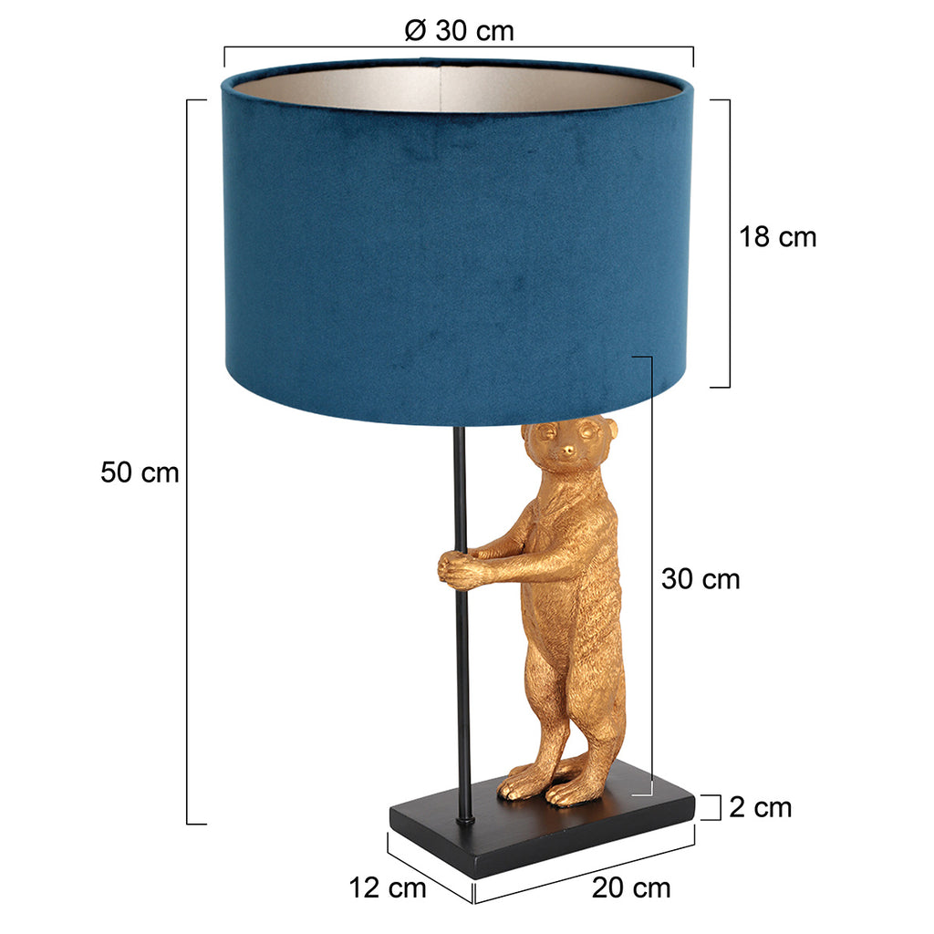 Tafellamp Animaux 3126ZW+K7396ZS Zwart-Fluweel Blauw