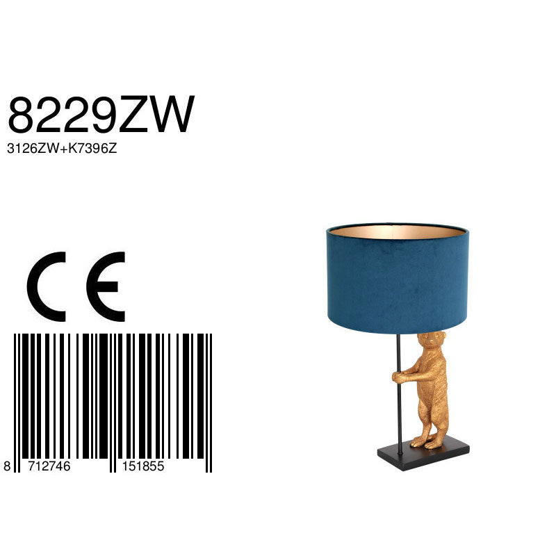 Tafellamp Animaux 3126ZW+K7396ZS Zwart-Fluweel Blauw
