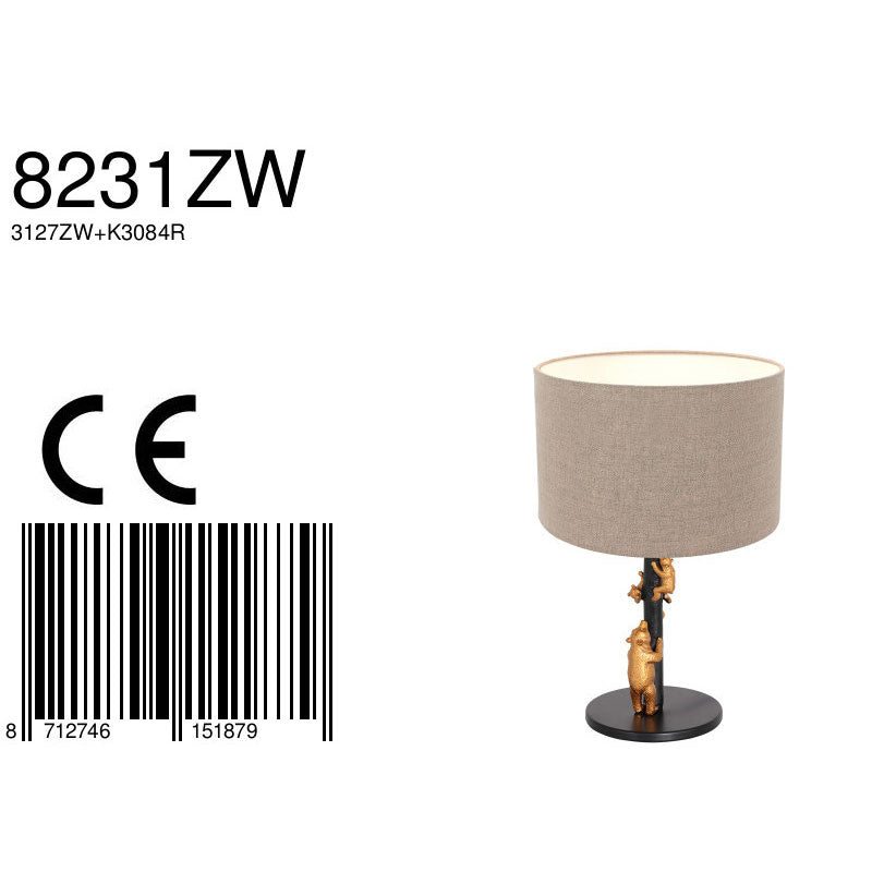 Tafellamp Animaux 8231ZW - speelse charme met grijze grof linnen kap