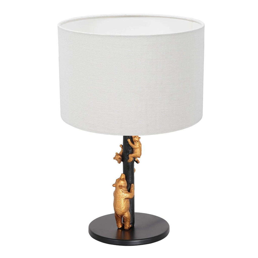 Tafellamp Animaux 3127ZW+K3084QS Zwart-Wit Linnen