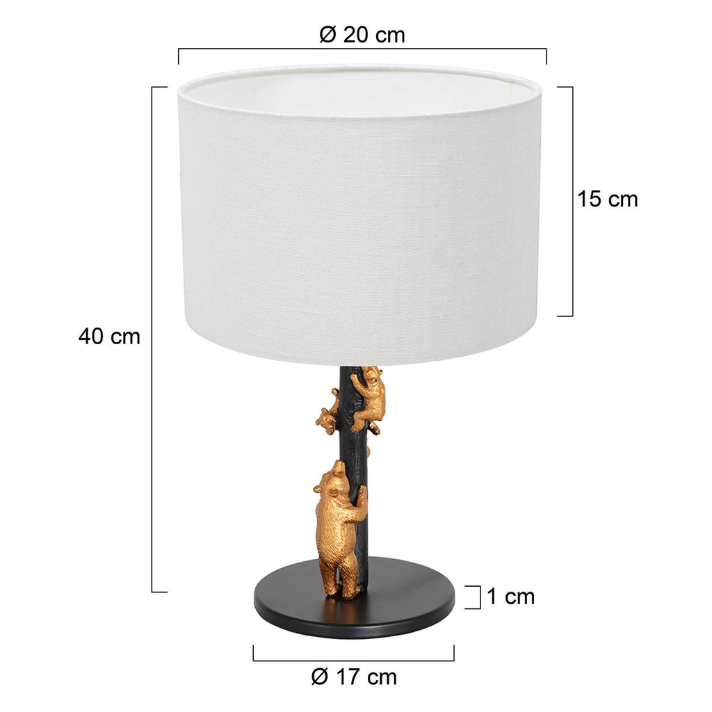 Tafellamp Animaux 3127ZW+K3084QS Zwart-Wit Linnen