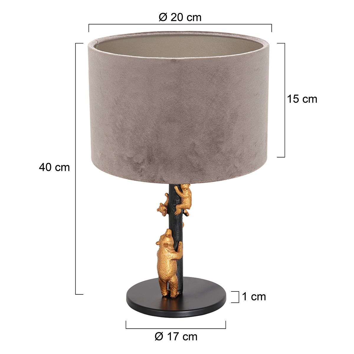Tafellamp Animaux 3127ZW+K3084GS Zwart-Fluweel Zilver
