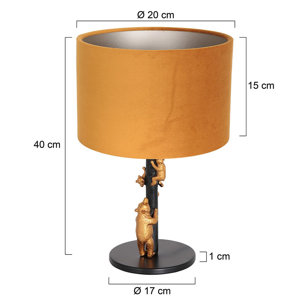 Tafellamp Animaux 3127ZW+K3084KS Zwart-Fluweel Goud