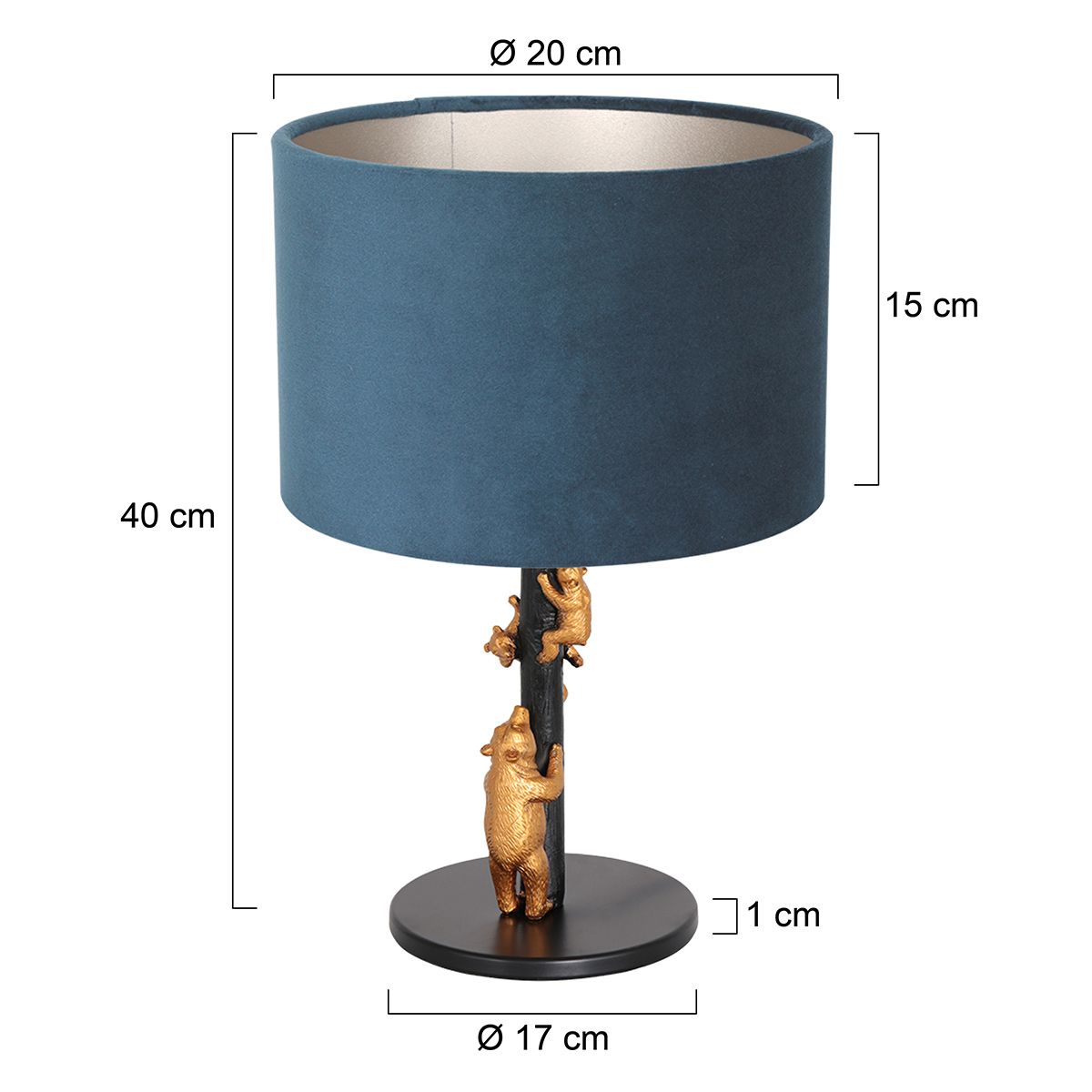 Tafellamp Animaux 3127ZW+K3084Z Zwart-Fluweel Blauw