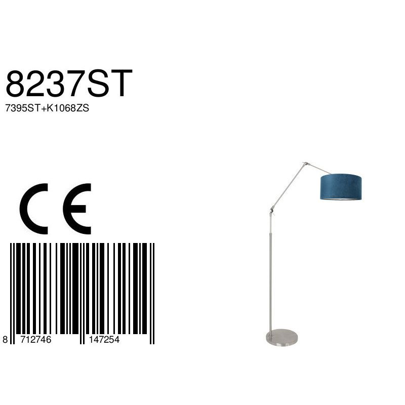 Vloerlamp Prestige Chic 7395ST+K1068ZS Staal-Fluweel Blauw