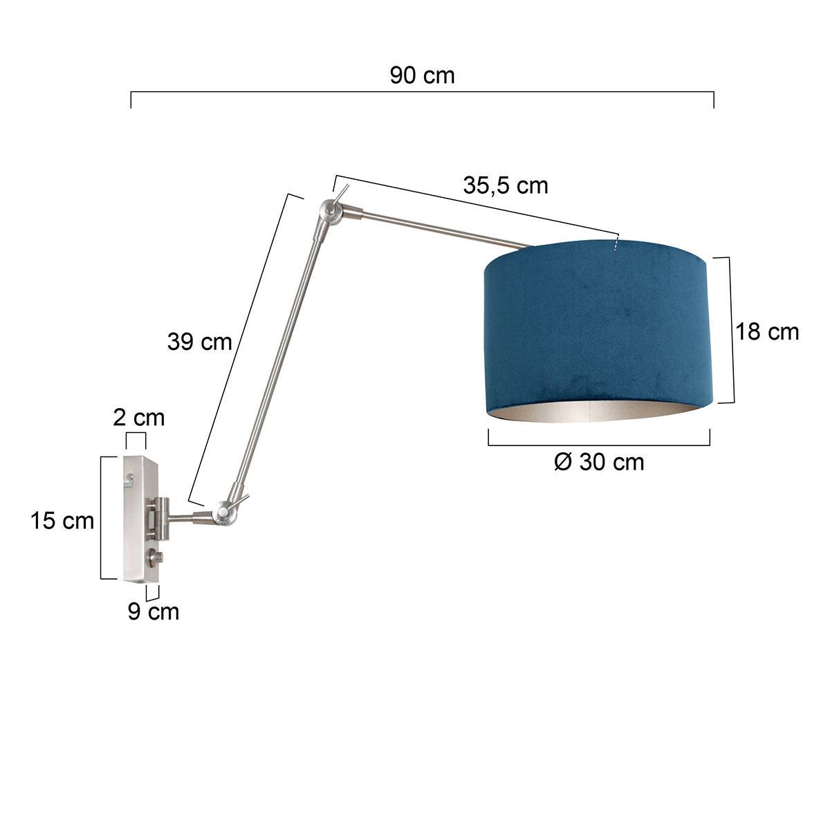 Wandlamp Prestige Chic 7396ST+K7396ZS Staal-Fluweel Blauw