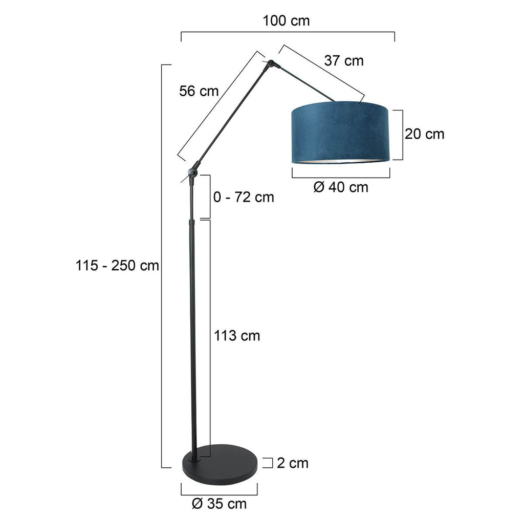 Vloerlamp Prestige Chic 7395ZW+K1068ZS Zwart-Fluweel Blauw