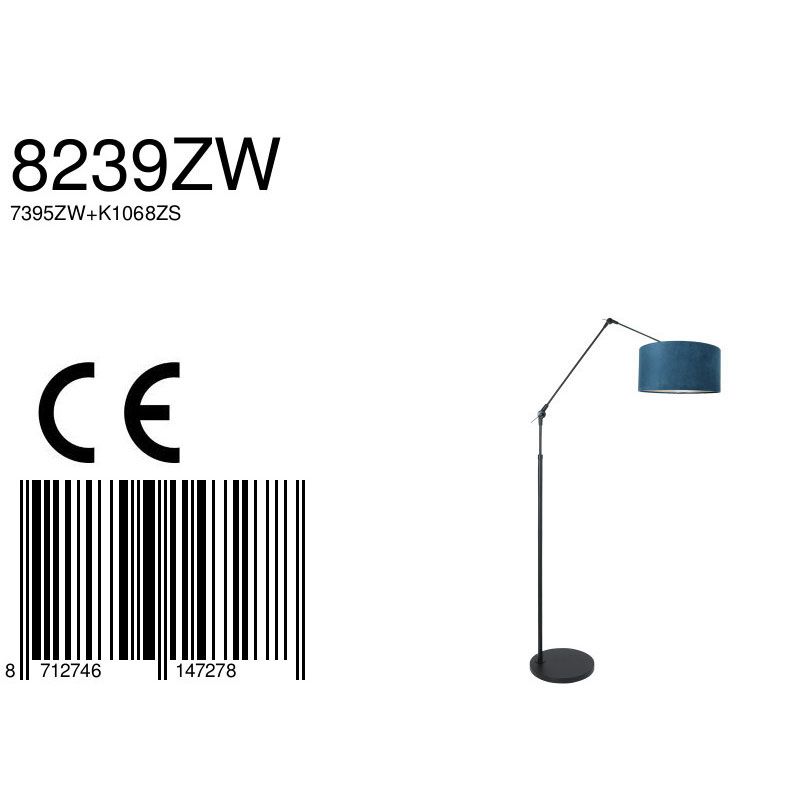 Vloerlamp Prestige Chic 7395ZW+K1068ZS Zwart-Fluweel Blauw