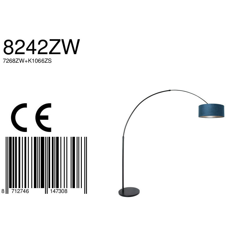 Vloerlamp Sparkled Light 7268ZW+K1066ZS Zwart-Fluweel Blauw