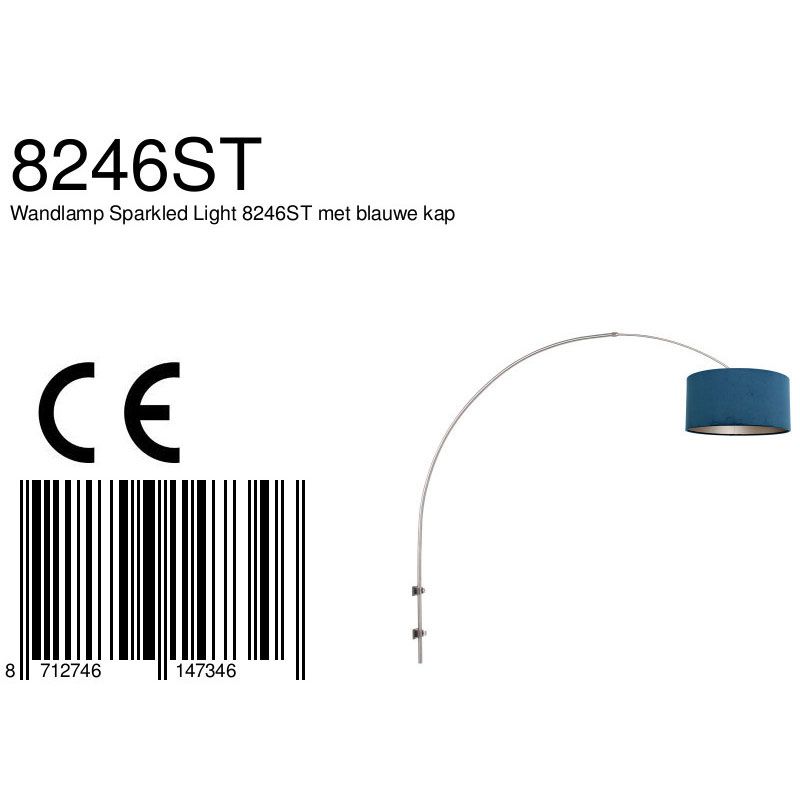 Wandlamp Sparkled Light 1481ST+K1068ZS Staal-Fluweel Blauw