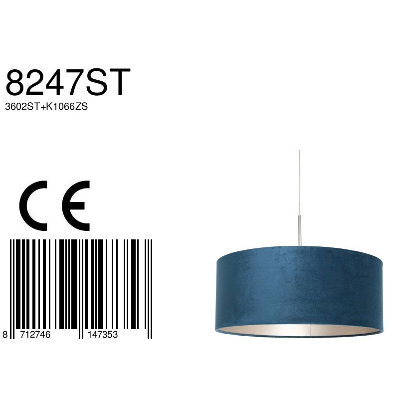 Hanglamp Sparkled Light 3602ST+K1066ZS Staal-Fluweel Blauw