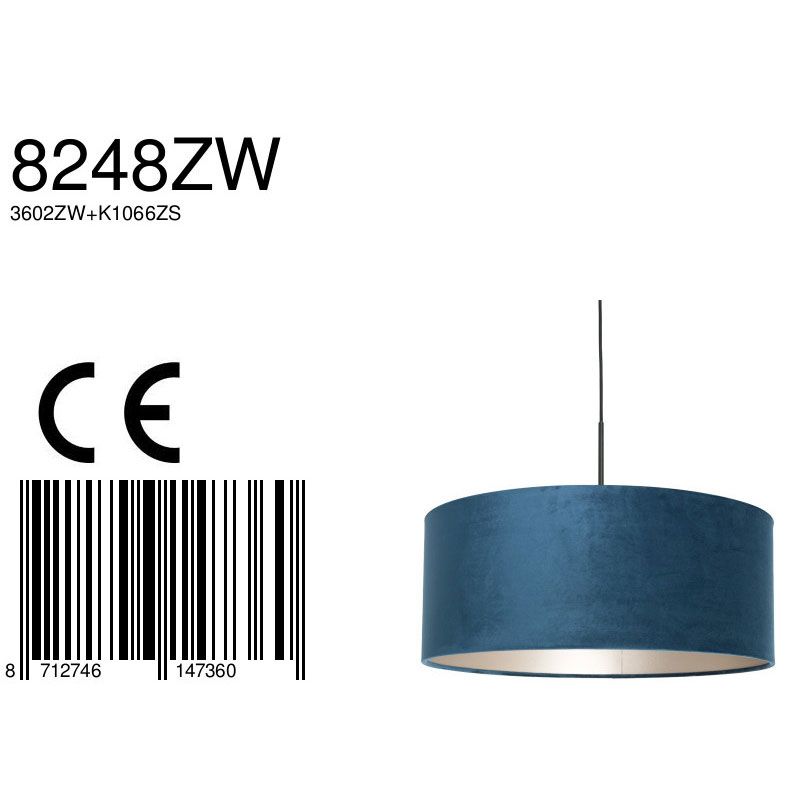 Hanglamp Sparkled Light 3602ZW+K1066ZS Zwart-Fluweel Blauw