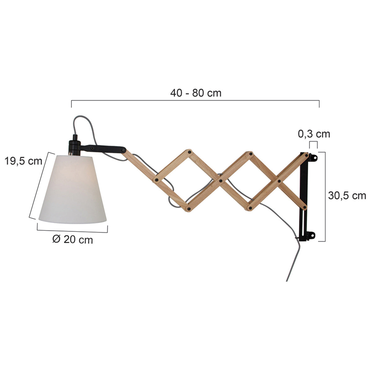 Wandlamp Dion 8852BE met uittrekbare arm E14 fitting