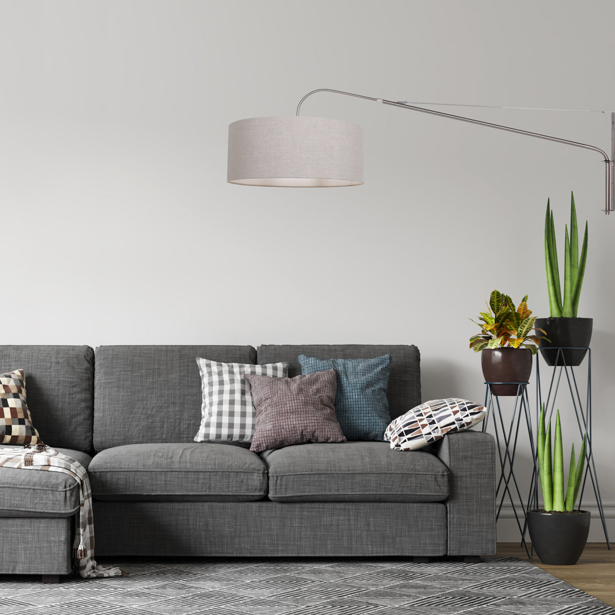 Wandlamp Elegant Classy 2574ST+K1066RS Staal-Grijs Linnen