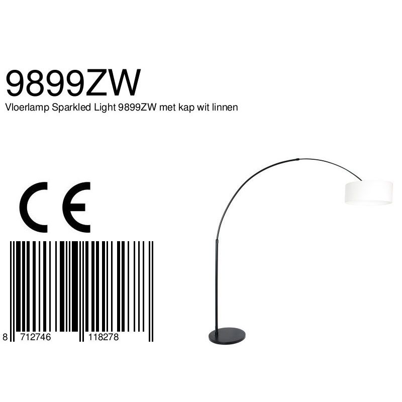 Vloerlamp Sparkled Light 7268ZW+K1066QS Zwart-Wit Linnen