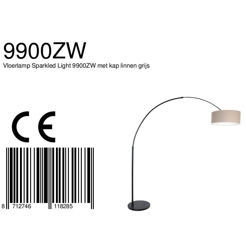 Vloerlamp Sparkled Light 7268ZW+K1066RS Zwart-Grijs Linnen