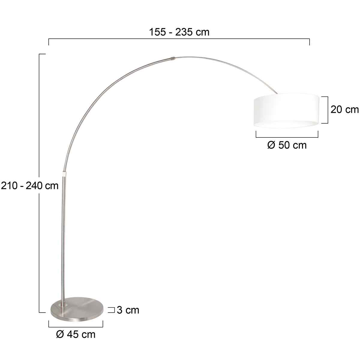 Vloerlamp Sparkled Light 7268ST+K1066QS Staal-Wit Linnen