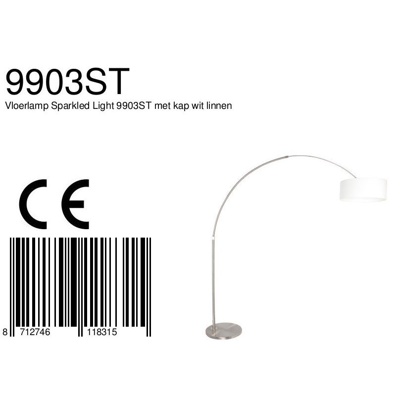 Vloerlamp Sparkled Light 7268ST+K1066QS Staal-Wit Linnen