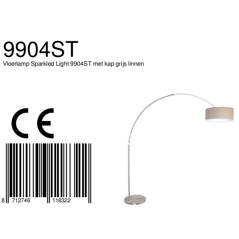 Vloerlamp Sparkled Light 7268ST+K1066RS Staal+Grijs Linnen