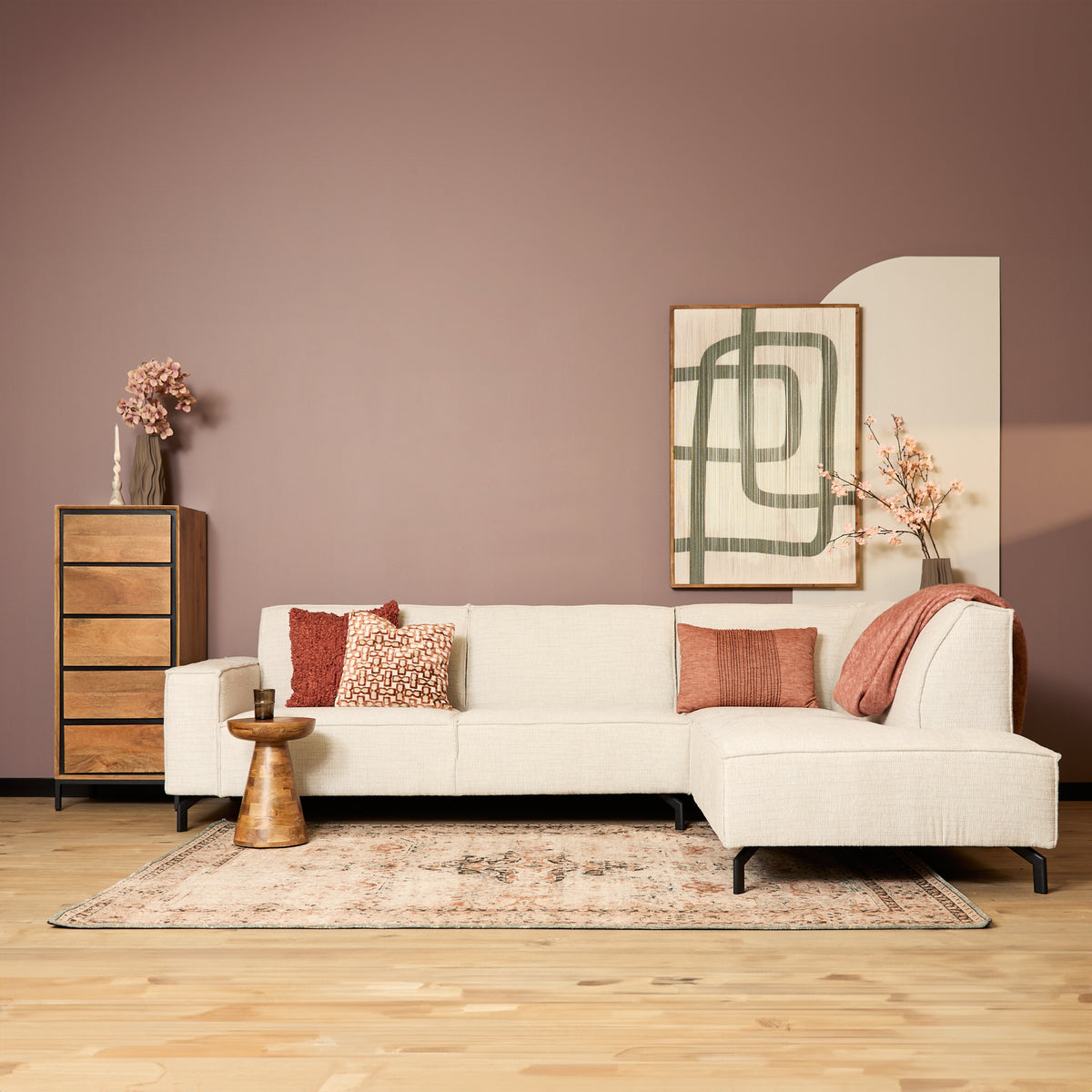 Hoekbank Floris, 2,5-zits + divan rechts, beige