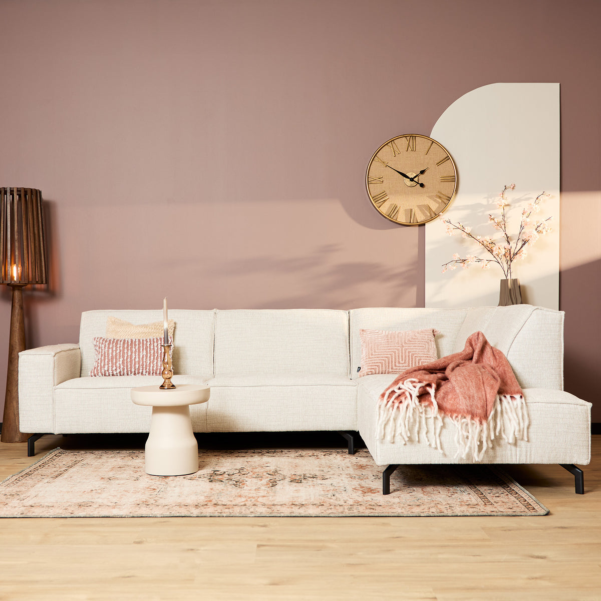 Hoekbank Floris, 2,5-zits + divan rechts, beige