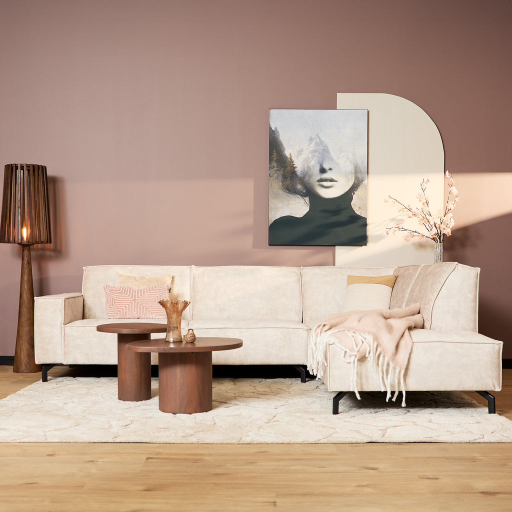 Hoekbank Floris, 2,5-zits + divan rechts, velvet beige