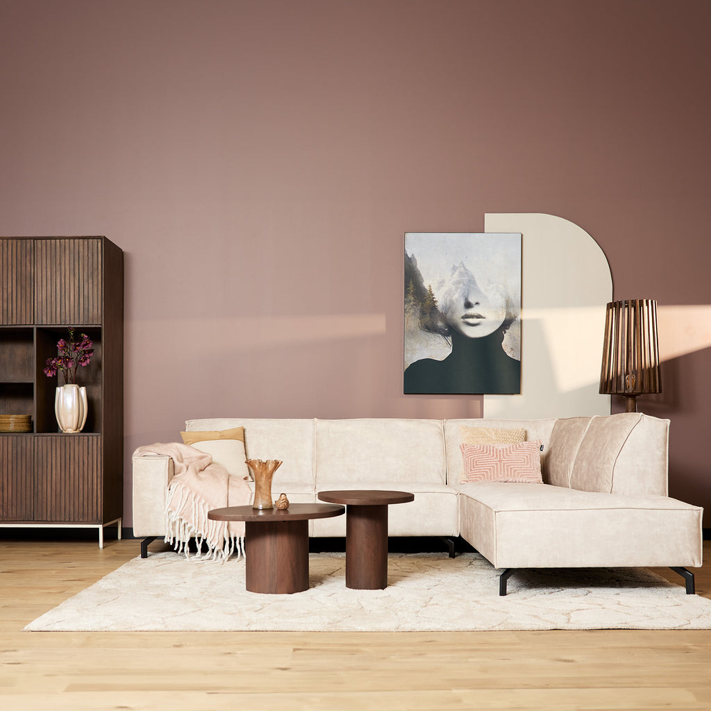 Hoekbank Floris, 2,5-zits + divan rechts, velvet beige