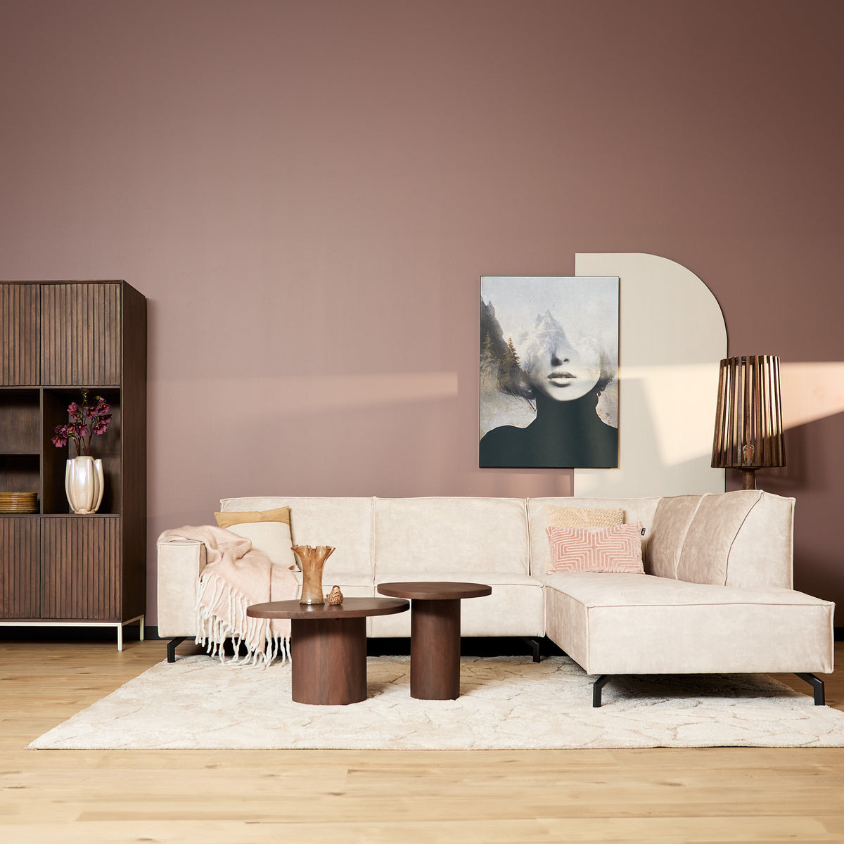 Hoekbank Floris, 2,5-zits + divan rechts, velvet beige