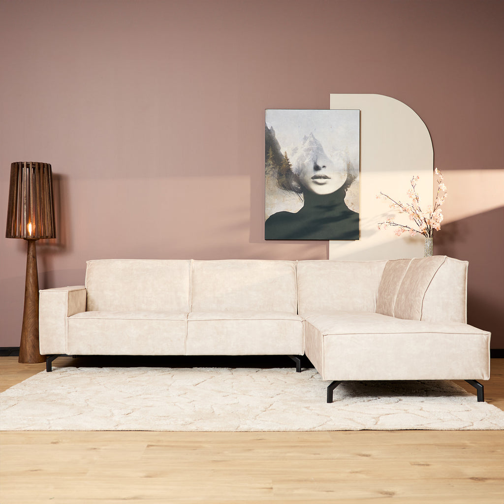 Hoekbank Floris, 2,5-zits + divan rechts, velvet beige