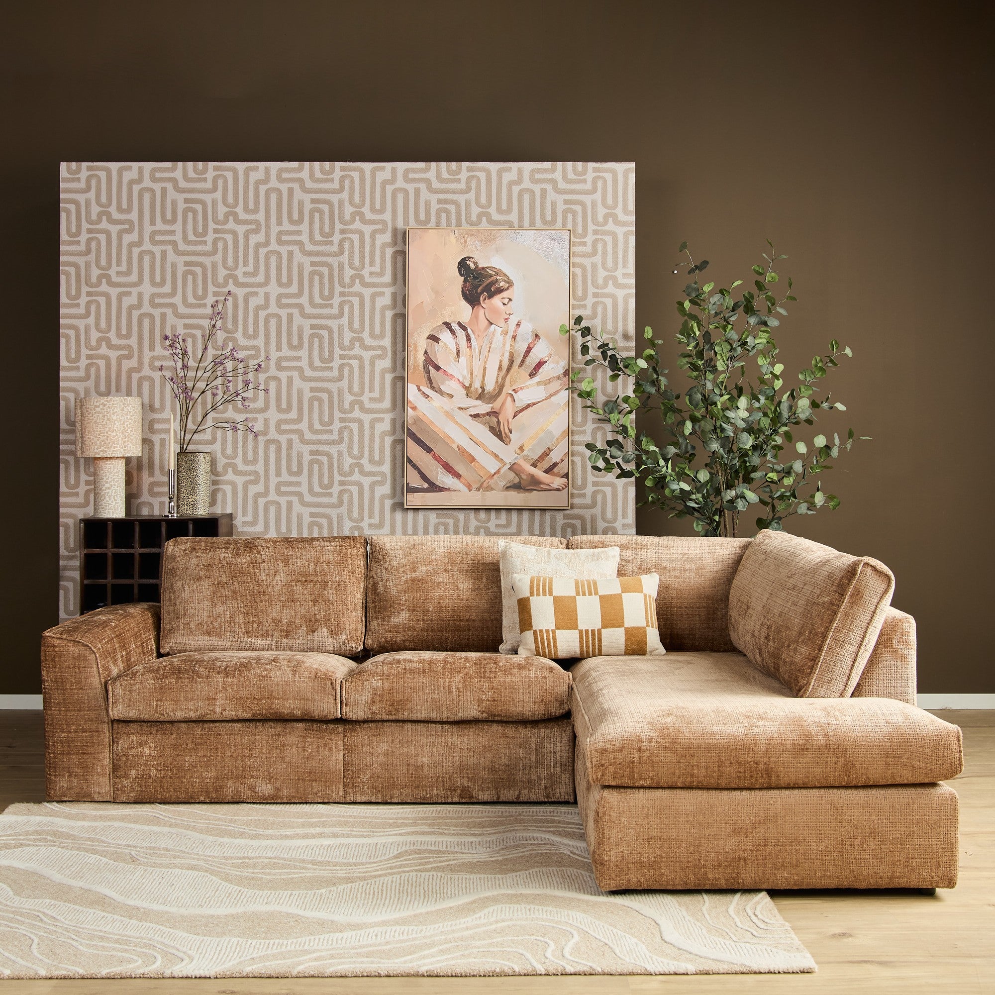 MySofa Teddy Hoekbank Cinnamon 2,5 zits+Divan Rechts