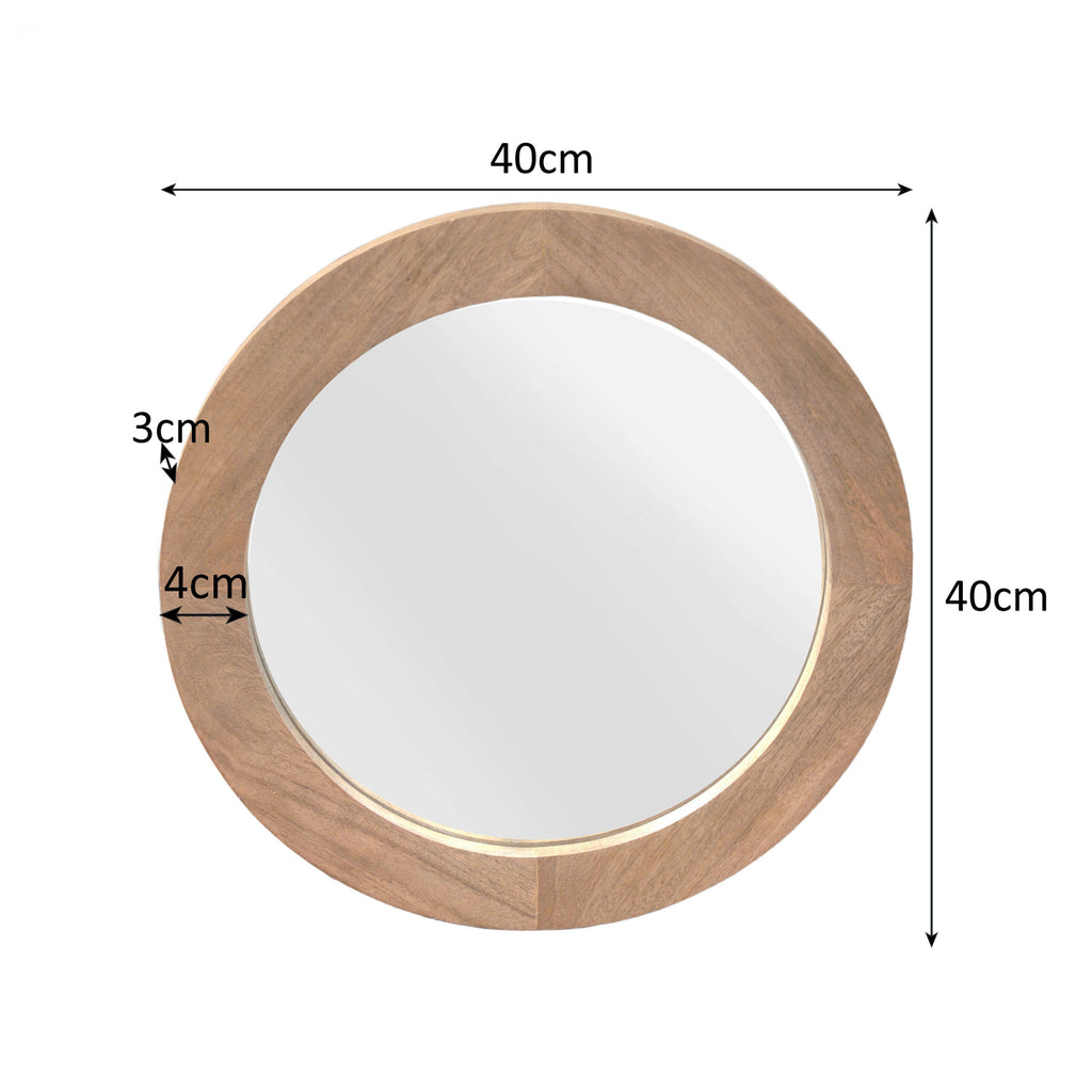 Spiegel Dide, Ø 40 cm, rond, naturel mangohout