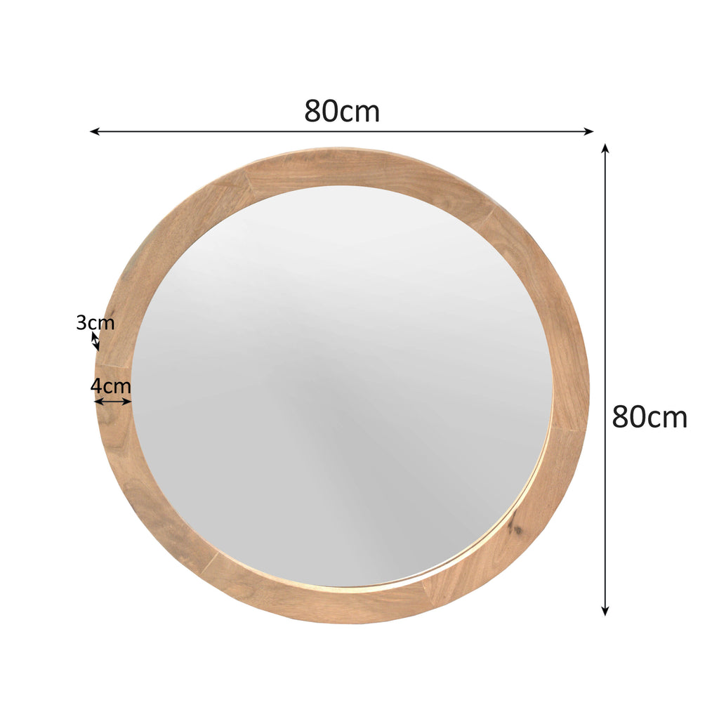 Spiegel Dide, Ø 80 cm, rond, naturel mangohout