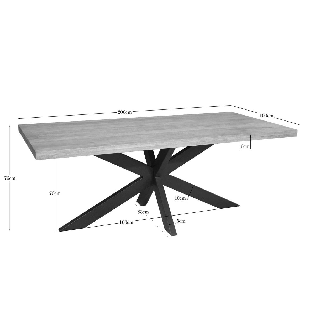 Eettafel Dakota, 200 x 100 cm, rechthoekig, naturel mangohout