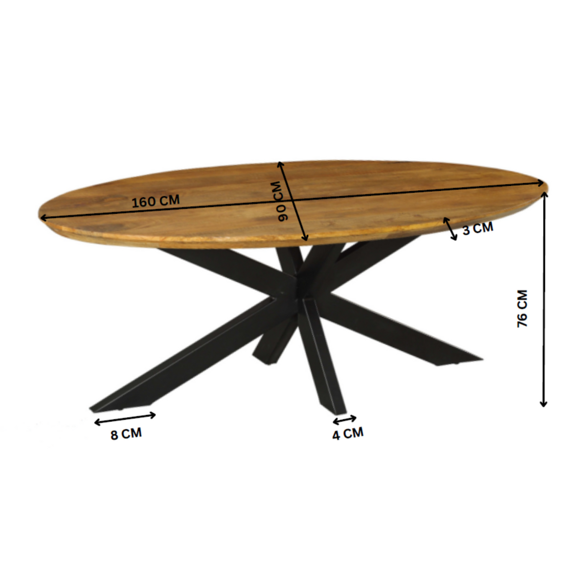 Eettafel Brandy, 160 x 90 cm, ovaal, mangohout