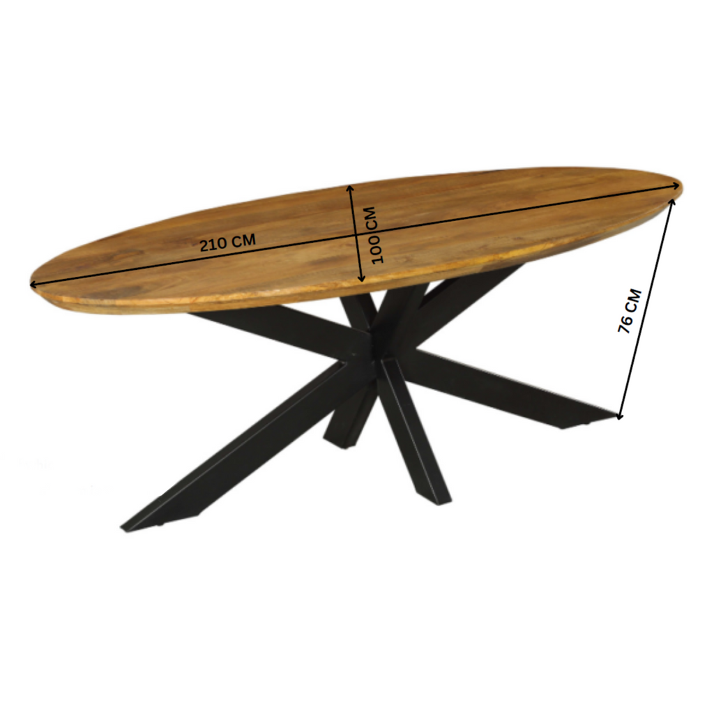 Eettafel Brandy, 180 x 90 cm, ovaal, mangohout
