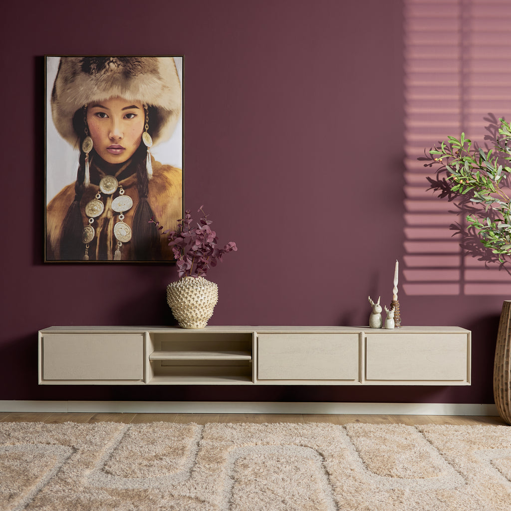 Zwevend tv-meubel Ambiance, 120 cm, naturel mangohout
