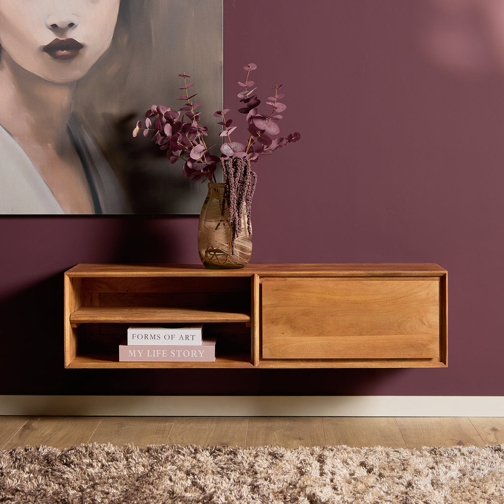 Zwevend tv-meubel Ambiance, 120 cm, naturel mangohout