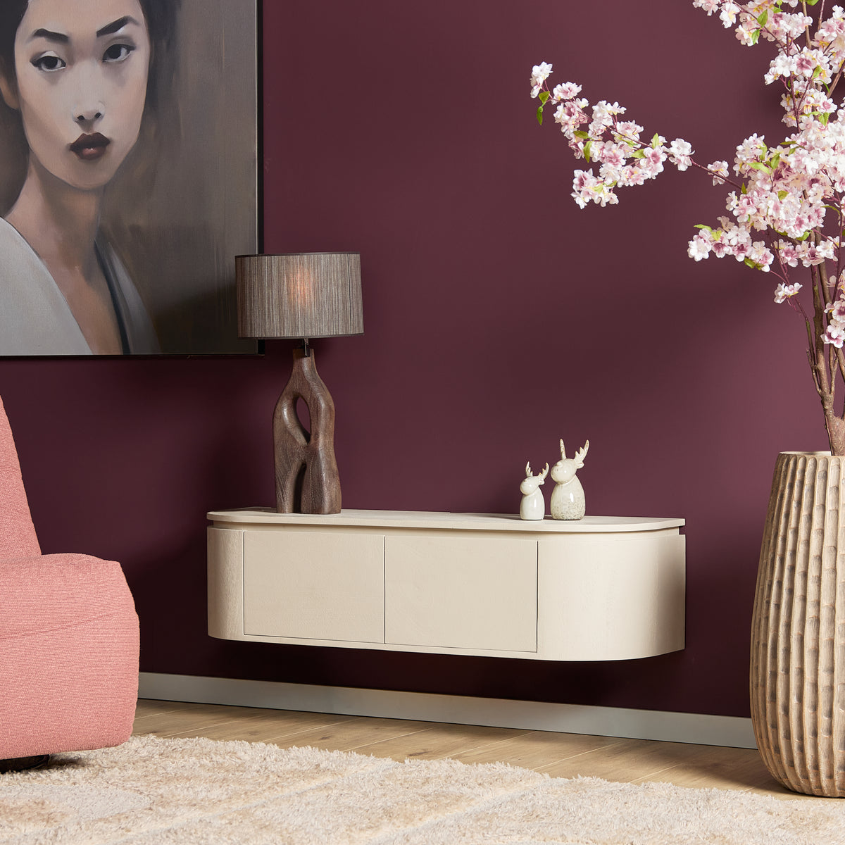 Zwevend tv-meubel Ambiance, 120 cm, naturel mangohout