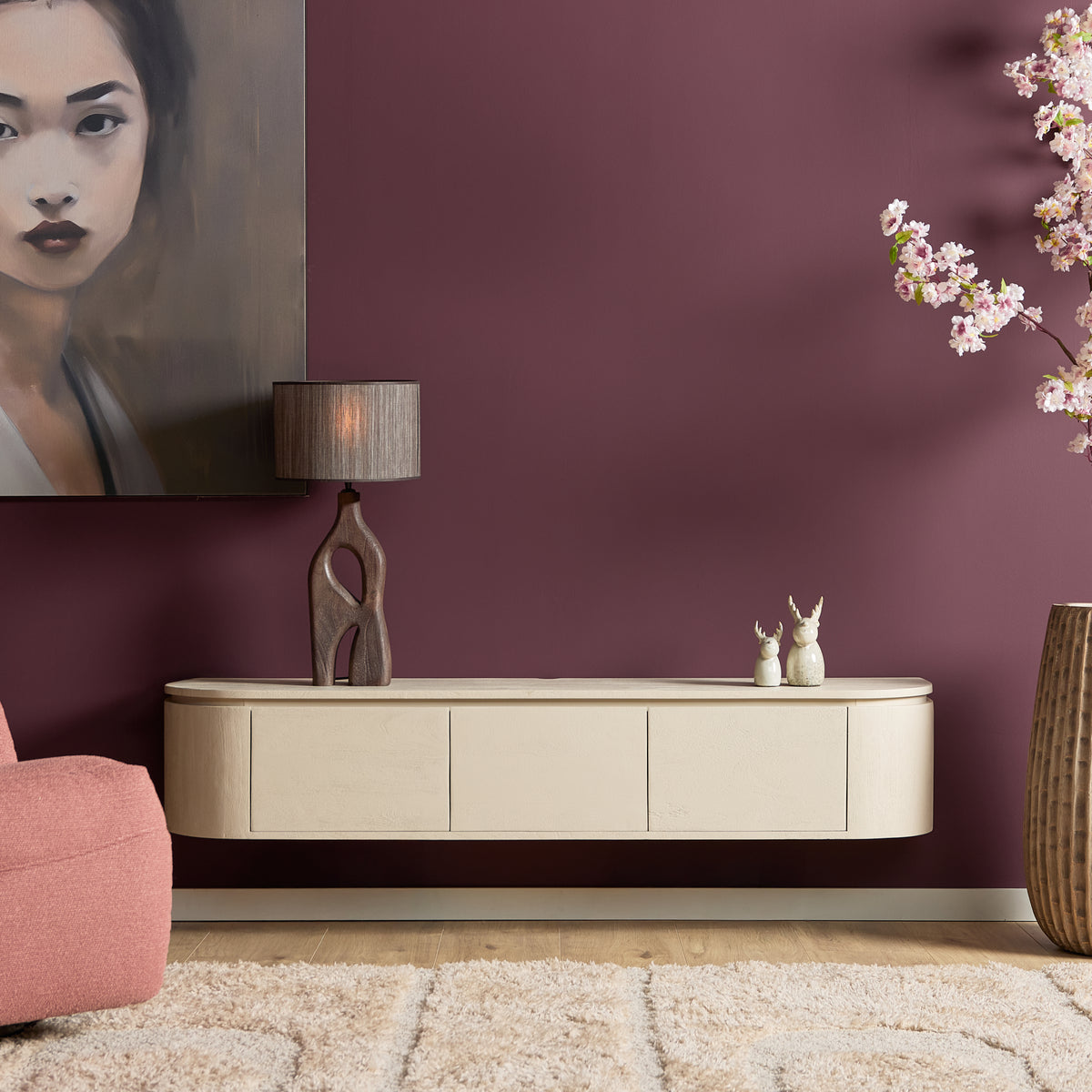 Zwevend tv-meubel Ambiance, 120 cm, naturel mangohout