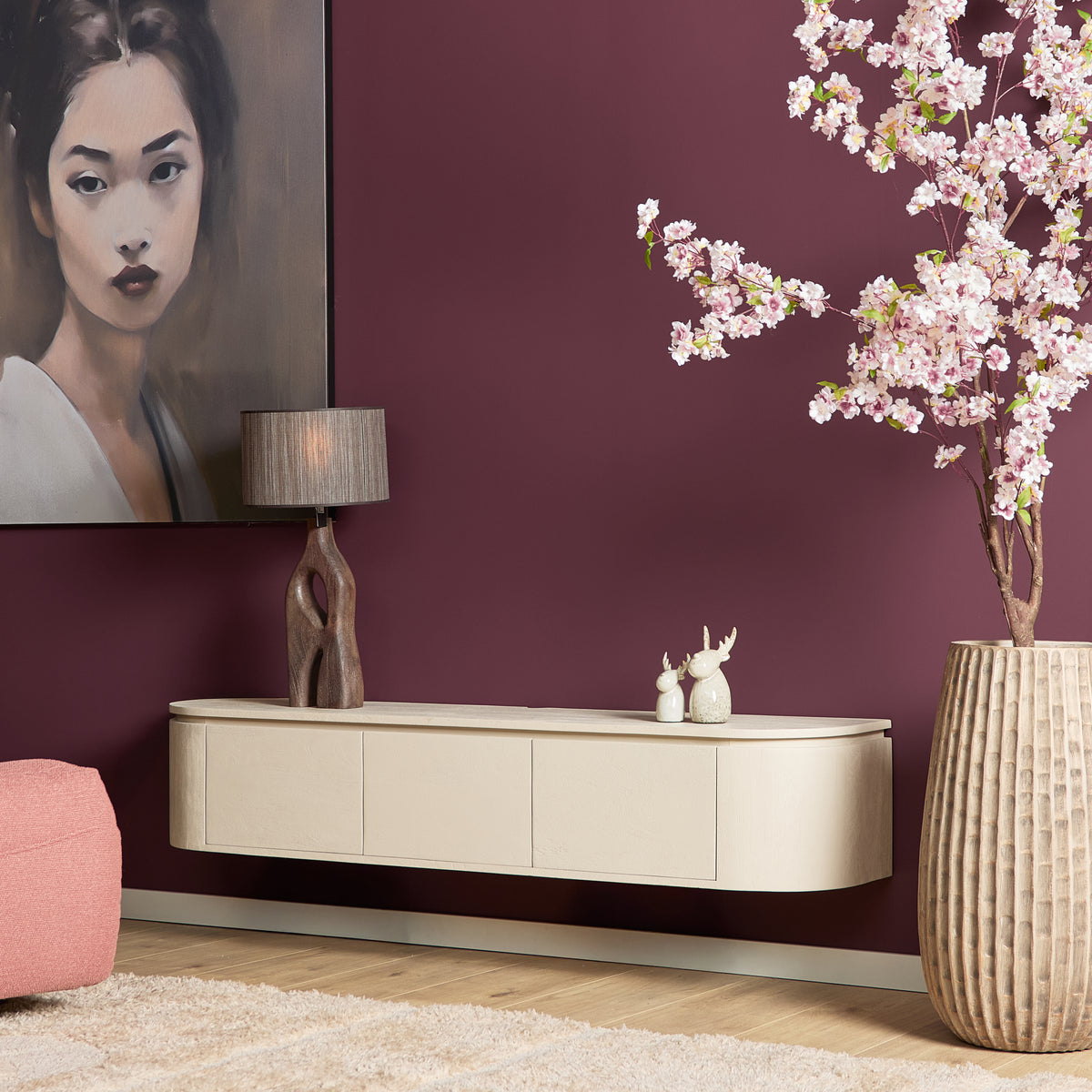 Zwevend tv-meubel Ambiance, 120 cm, naturel mangohout