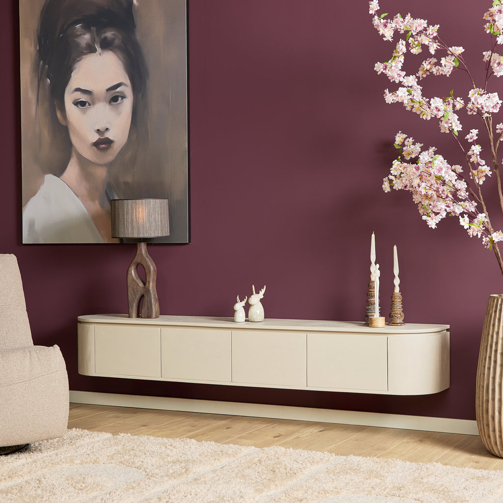 Zwevend tv-meubel Ambiance, 120 cm, naturel mangohout
