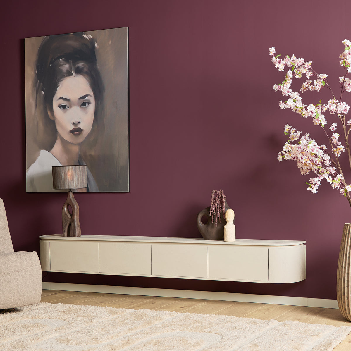 Zwevend tv-meubel Ambiance, 120 cm, naturel mangohout