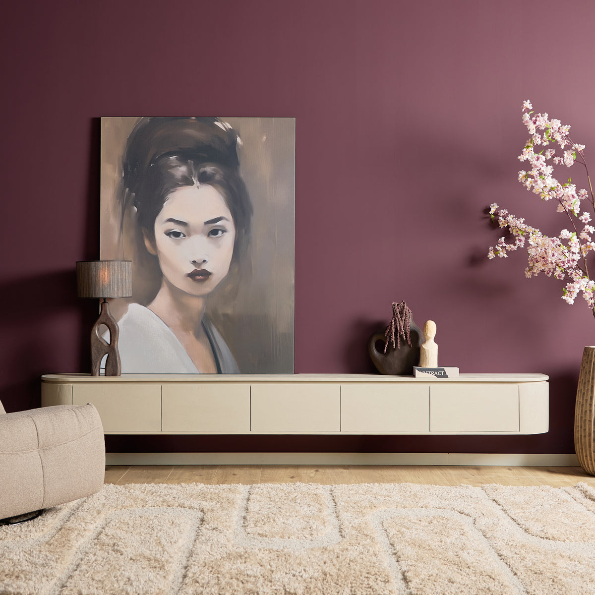 Zwevend tv-meubel Ambiance, 120 cm, naturel mangohout
