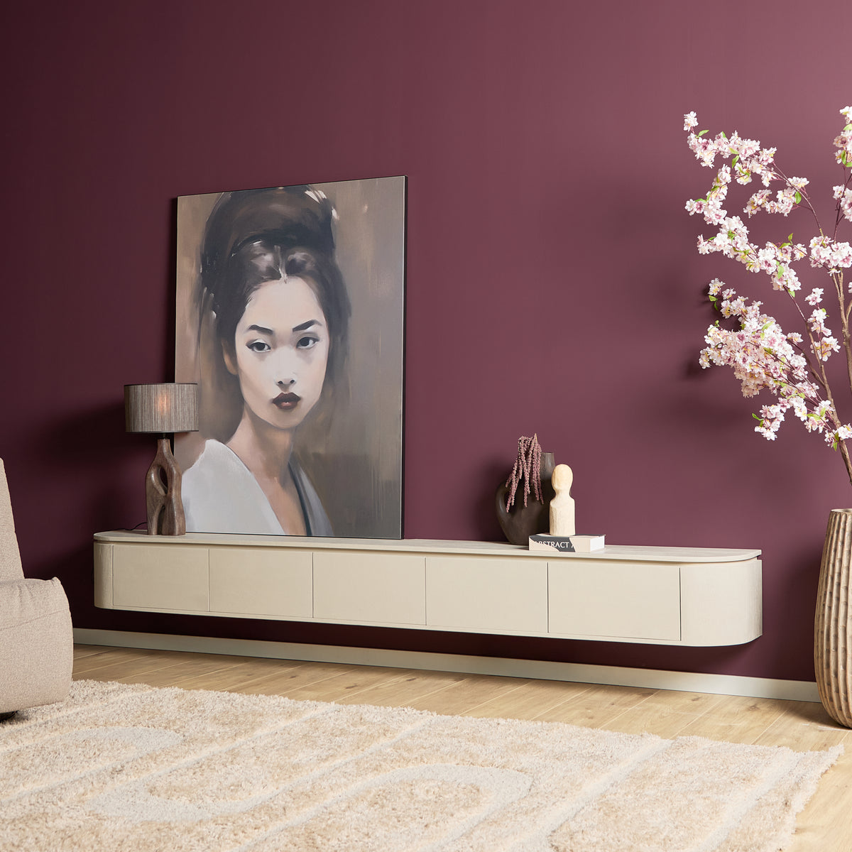 Zwevend tv-meubel Ambiance, 120 cm, naturel mangohout
