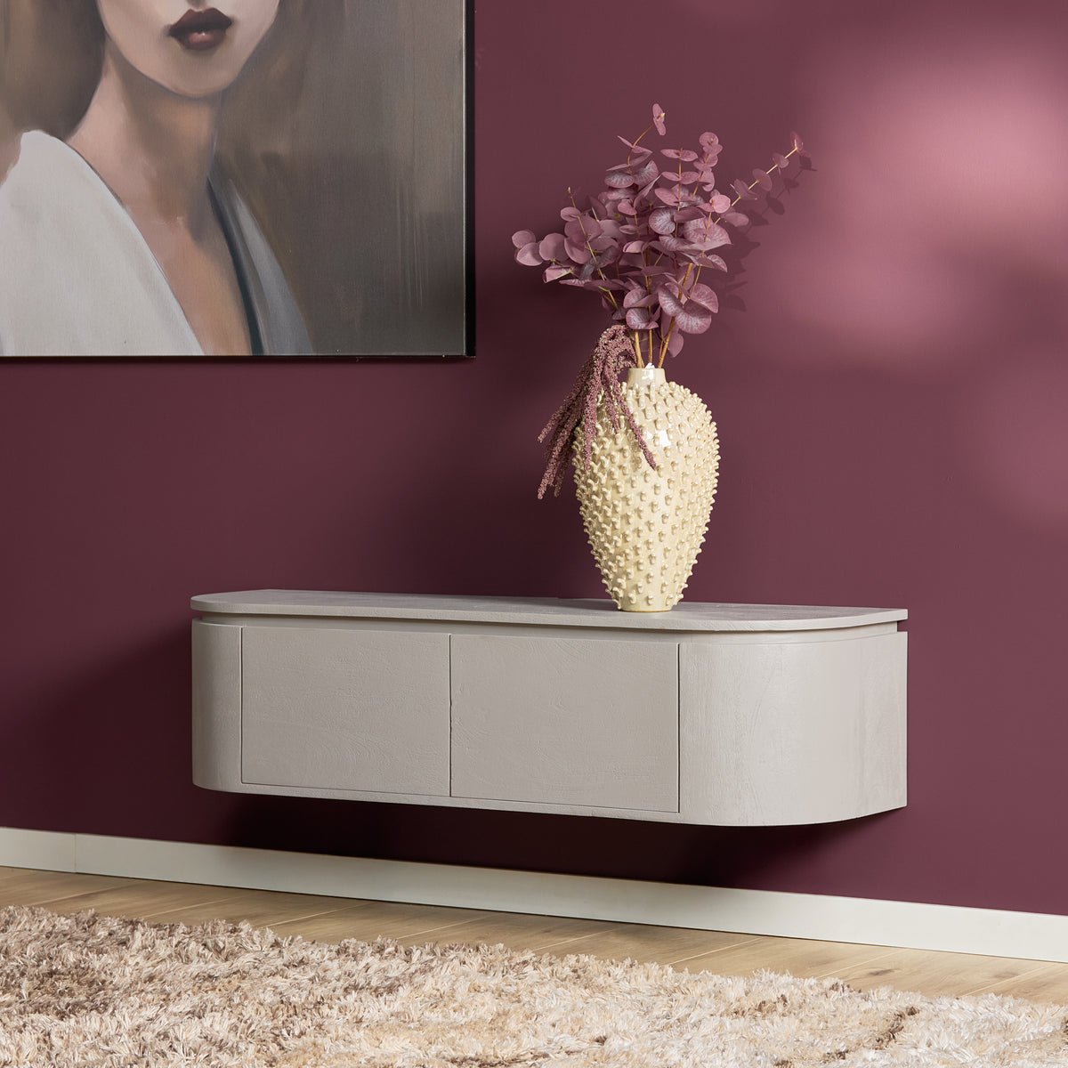 Zwevend tv-meubel Ambiance, 120 cm, naturel mangohout