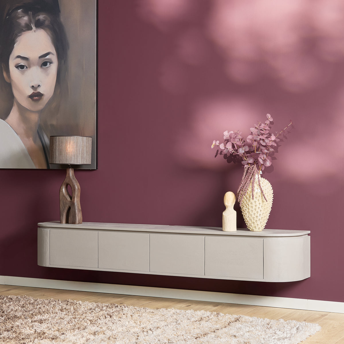 Zwevend tv-meubel Ambiance, 120 cm, naturel mangohout