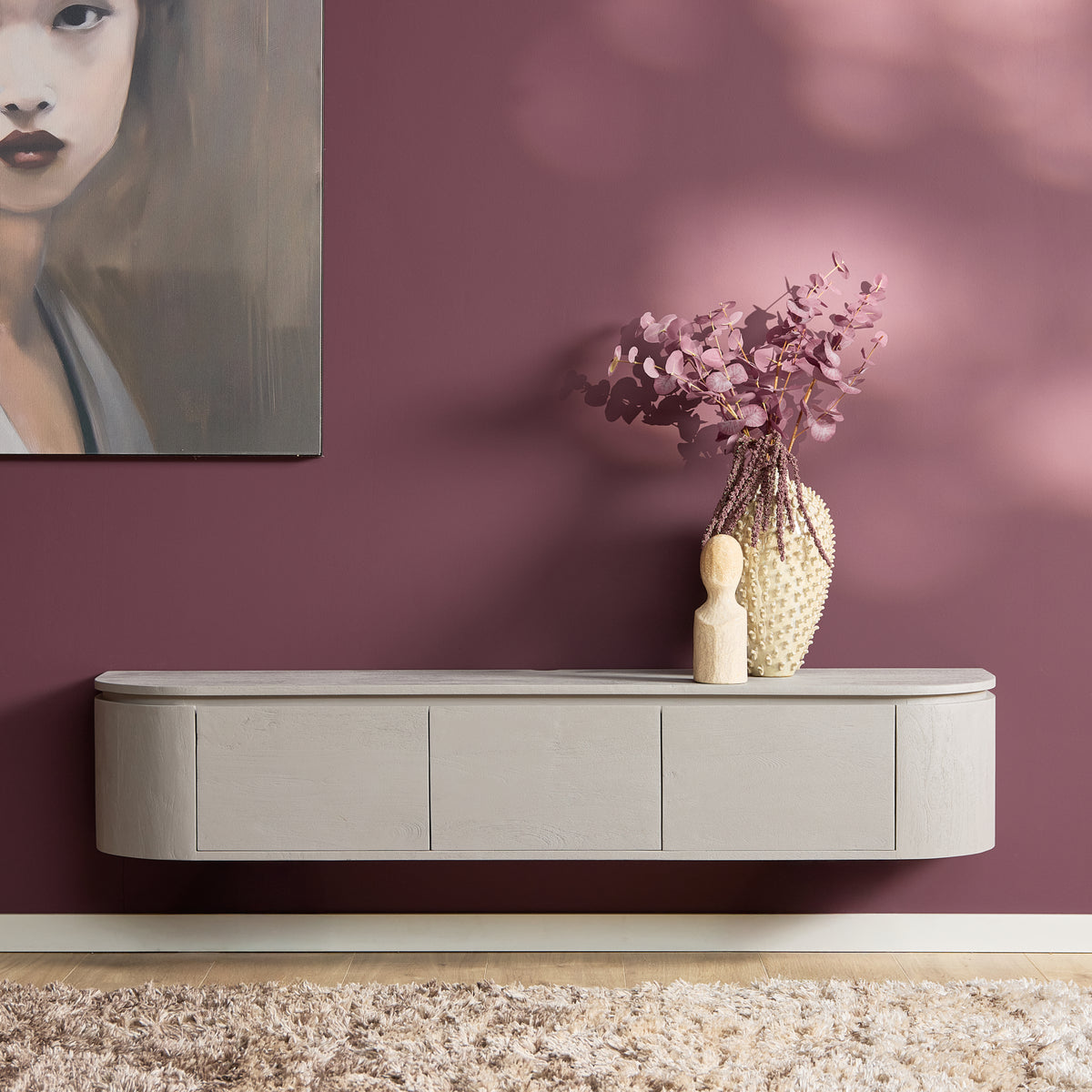 Zwevend tv-meubel Ambiance, 120 cm, naturel mangohout